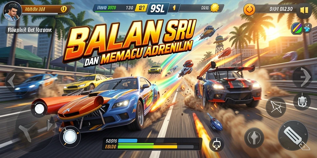 Gameplay Racing seru di 9SL dengan mobil balap cepat.