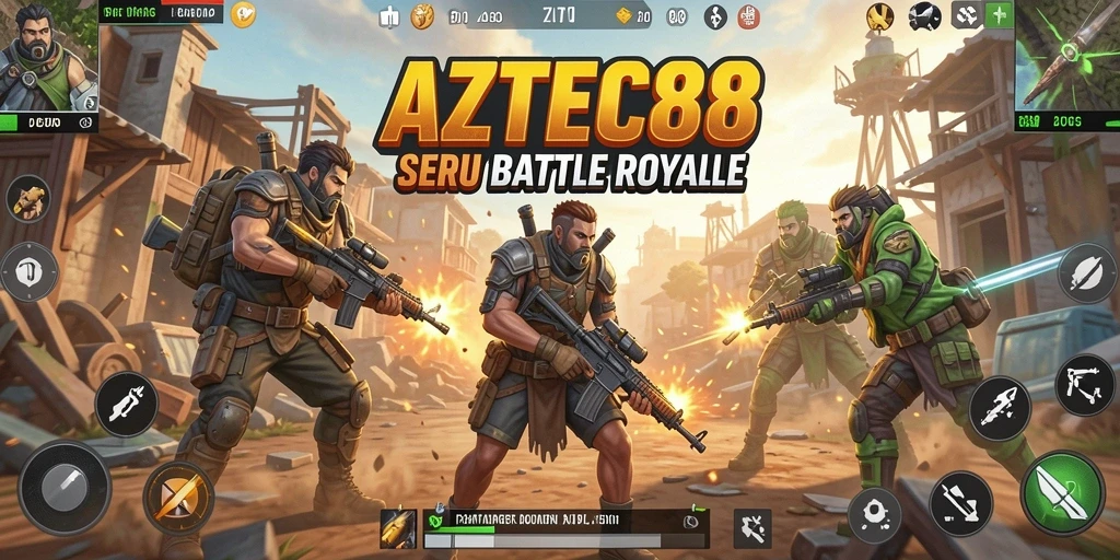 Gameplay seru AZTEC88 dengan aksi Battle Royale yang mendebarkan.