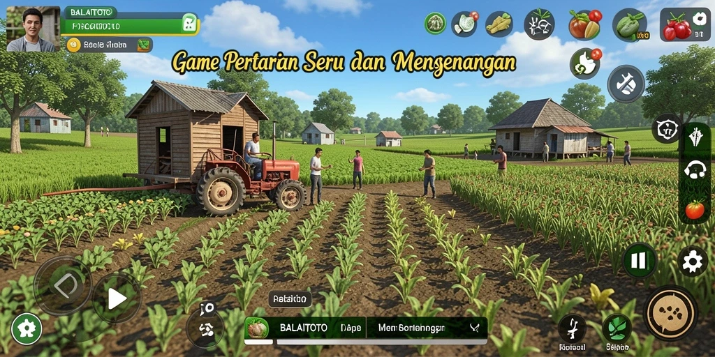 Tampilan gameplay BALAITOTO menampilkan pertanian yang vibrant dan interaktif.