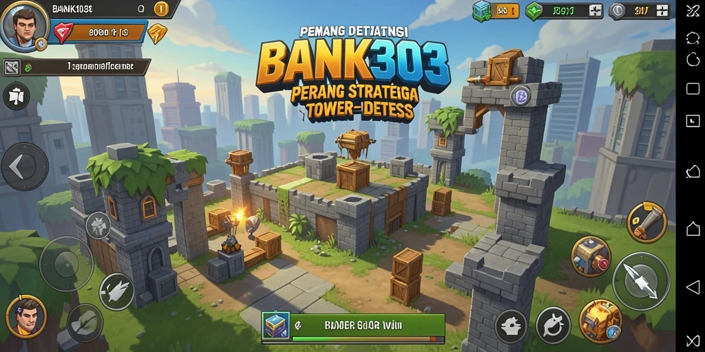 Screenshot gameplay BANK303 menampilkan pertarungan seru Tower Defense.