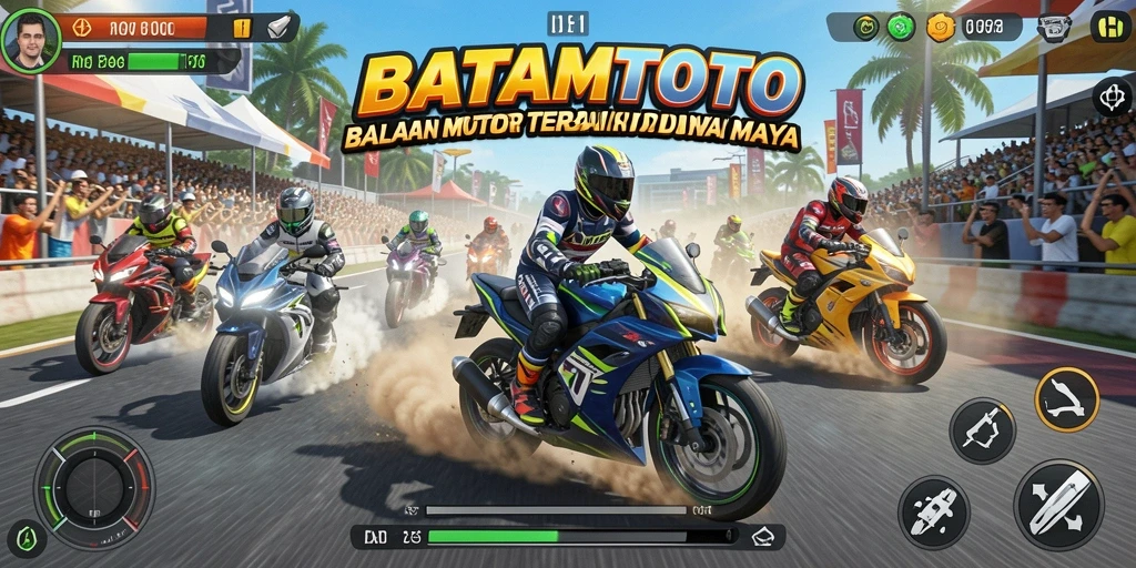 Gameplay seru BATAMTOTO dengan balapan motor yang mendebarkan.
