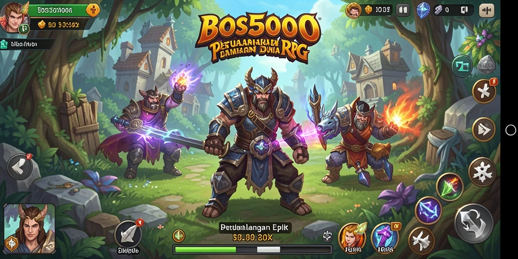 Screenshot gameplay <strong>BOS5000</strong> dengan pertarungan karakter epik.