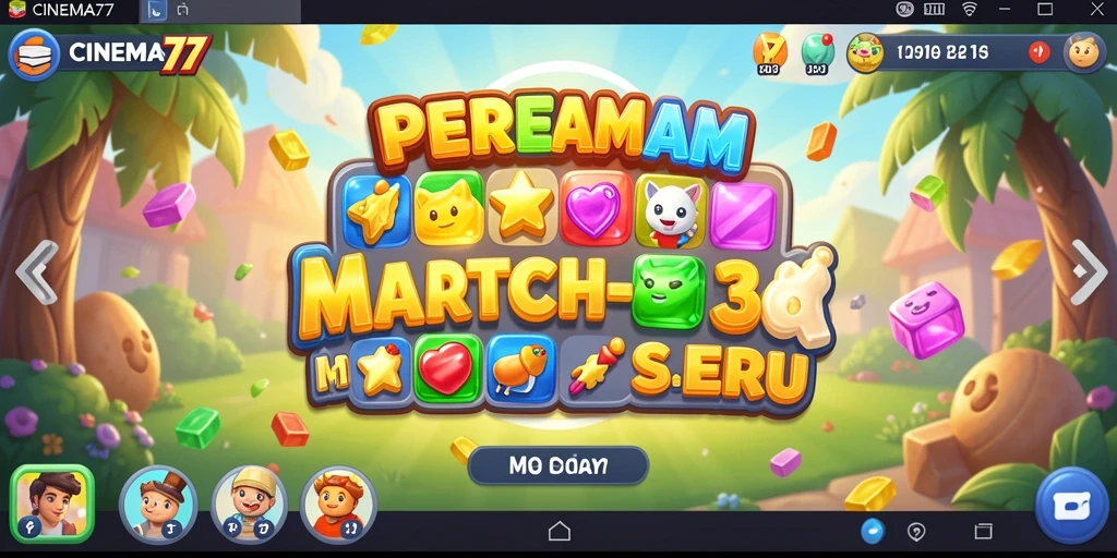 Tangkapan layar gameplay CINEMA77 yang menampilkan elemen Match-3.