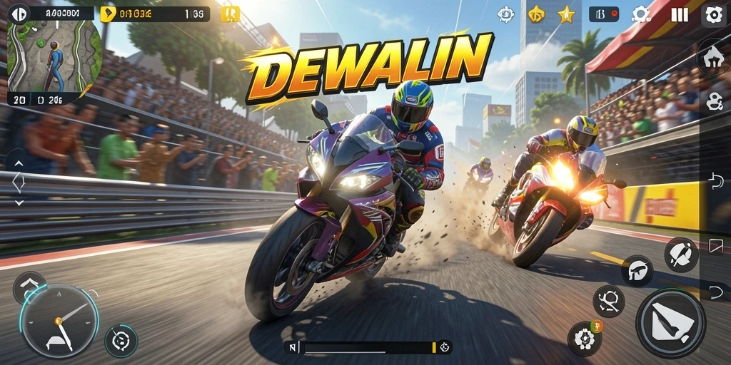 Gameplay balapan motor yang seru dan mendebarkan di DEWALIN.