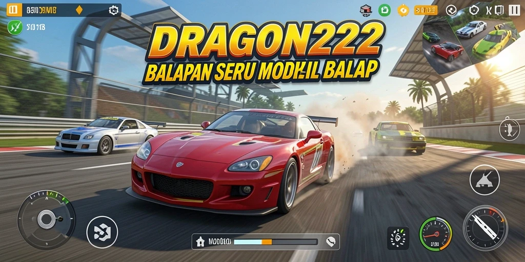 Gameplay balapan seru dalam DRAGON222 dengan mobil yang melaju kencang.