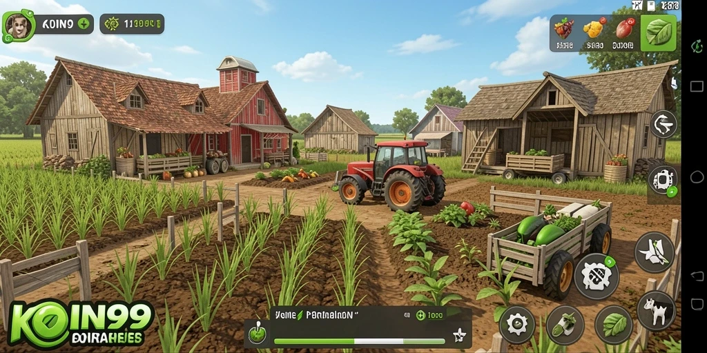 Gameplay menarik KOIN99 dengan aktivitas bertani yang seru.