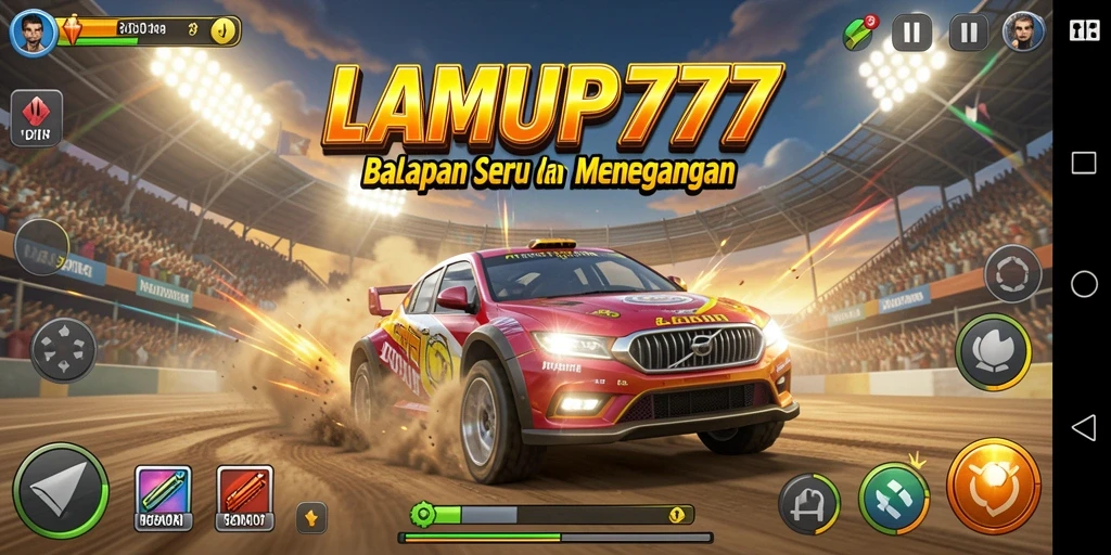 Screenshot LAMPU777 menampilkan balapan mendebarkan dengan mobil yang cepat.