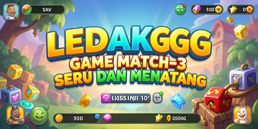 Screenshot gameplay LEDAKGG menampilkan momen mencocokkan item Match-3.