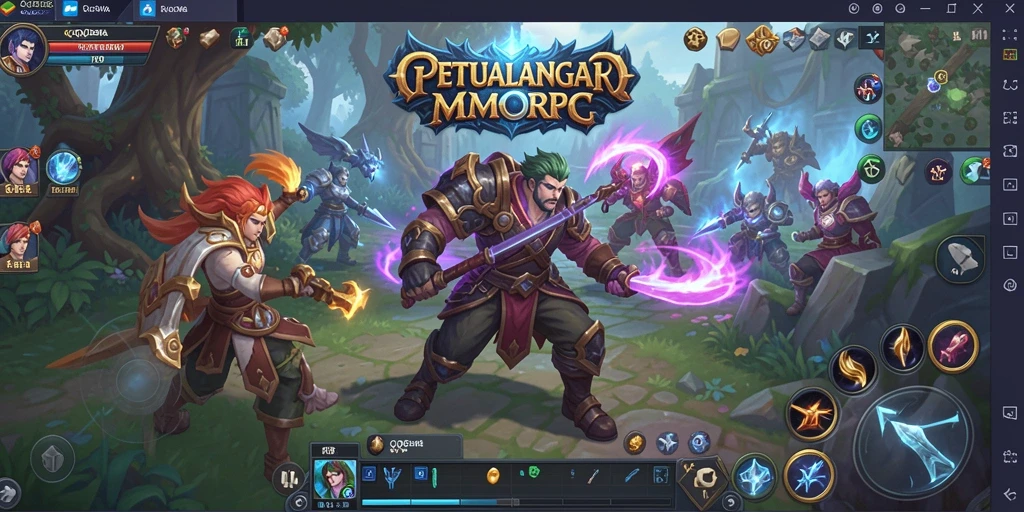 Screenshot menunjukkan pertempuran epik dan eksplorasi menyenangkan dalam QQDEWA.