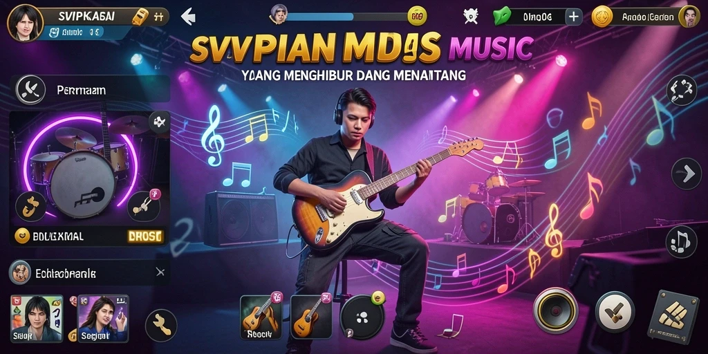 Tampilan gameplay menawan yang menunjukkan aksi musik yang seru.