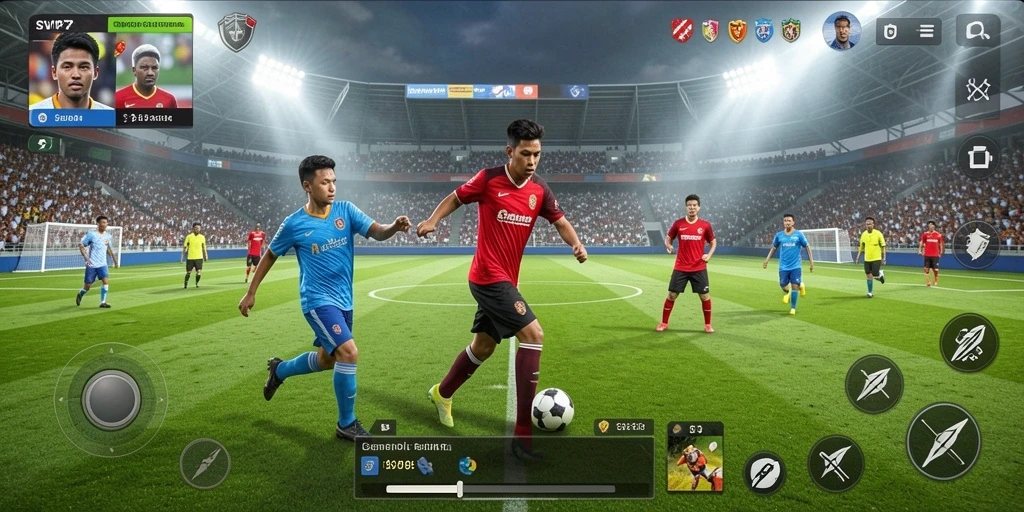Screenshot utama SVIP7 menampilkan gameplay sepak bola yang mendebarkan.
